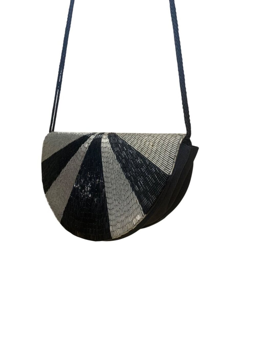 Impo Women’s Black & Silver Beaded Striped Half-Moon Crossbody Bag - Picture 2 of 10